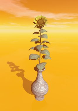 Ayçiçeği bir vazo - 3d render içinde