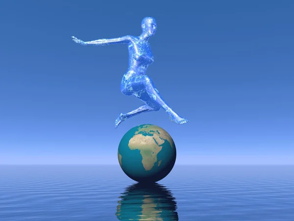 地球の 3 d レンダリング時にジャンプ女性 — ストック写真