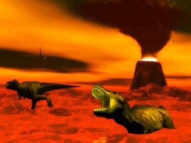Tyrannosaurus dinozor exctinction - 3d render