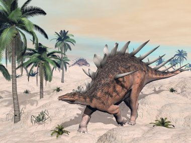 çöl - 3d render aralarında dinozorlar