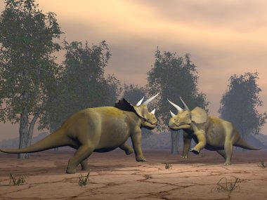 -3d render mücadele triceratops dinozorlar