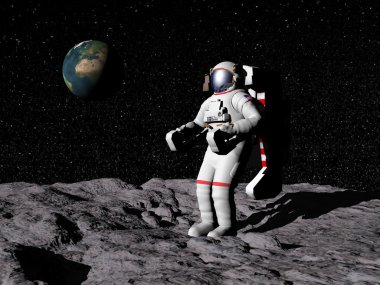 Man on the moon - 3D render clipart