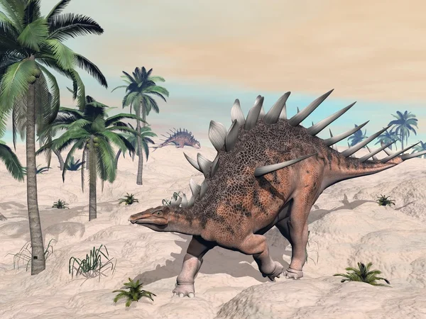 Kentrosaurus dinosauriërs in de woestijn - 3d render — Stockfoto