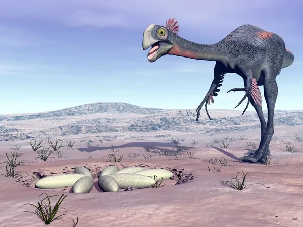 Gigantoraptor hembra va a su nido - 3D render — Foto de Stock