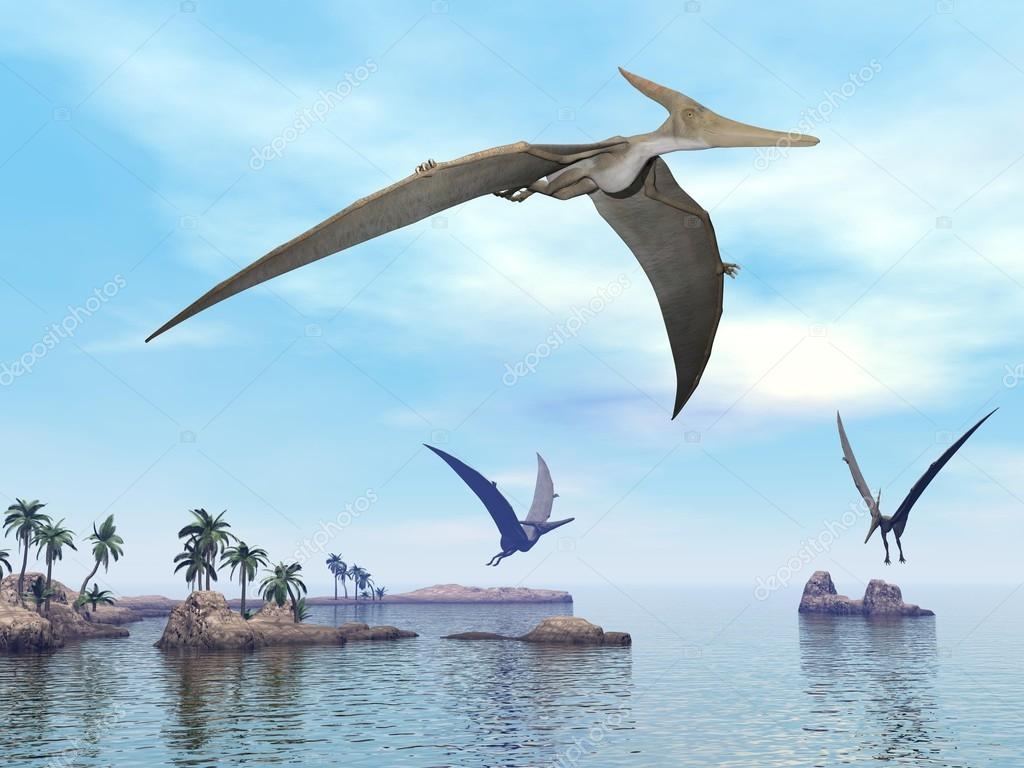 Pterodactyl Or Pteranodon Flying Over The Ocean Stock Photo, Picture and  Royalty Free Image. Image 9183984.