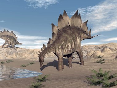 Stegosaurus yakınındaki su - 3d render