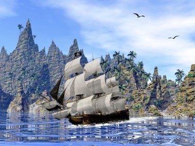 Sahil - 3d render korsan gemisinde