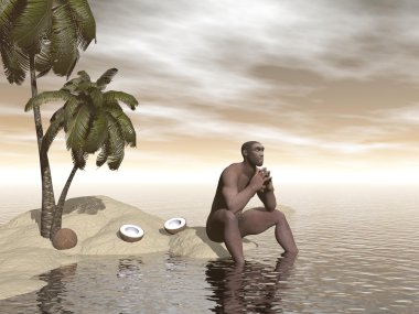 Homo erectus düşünme yalnız-3d render