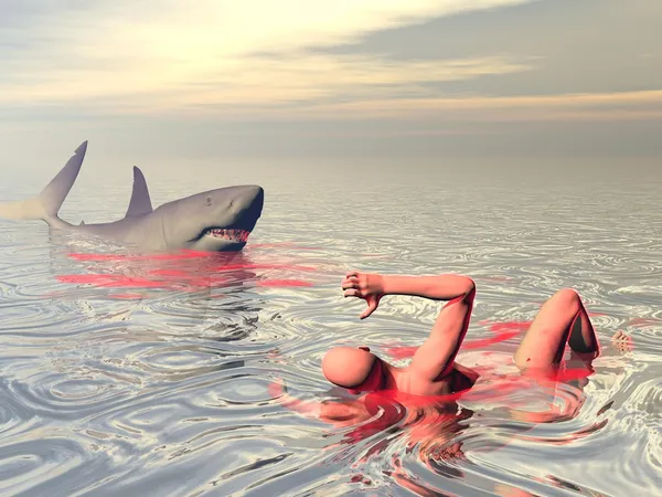 Ataque de tiburón - 3D render — Foto de Stock