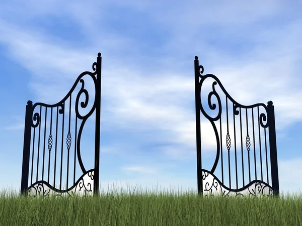 Open gate in nature - 3D render — Stock Photo, Image