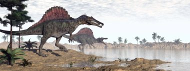 Spinosaurus dinozorlar çöl - 3d render