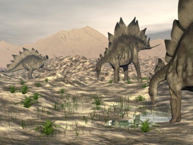 Stegosaurus yakınındaki su - 3d render