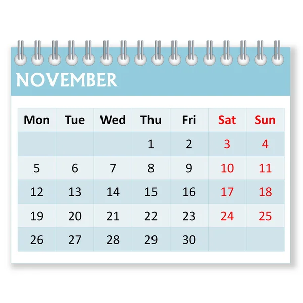 Calendar sheet for november — Stock Photo, Image