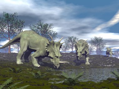 styracosaurus dinozorlar - 3d render su olacak