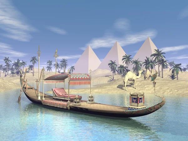 Barcaza sagrada egipcia con trono - 3D render — Foto de Stock