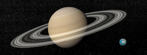 Saturno y tierra - 3D render — Foto de Stock
