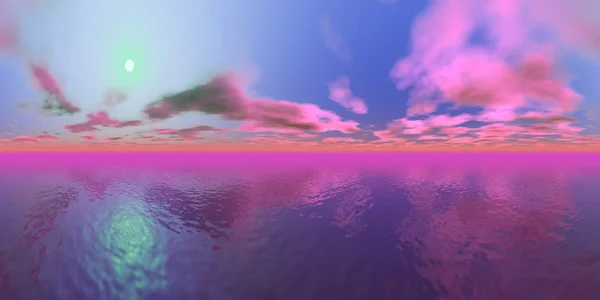 海の 3 d レンダリングに沈む夕日 — ストック写真