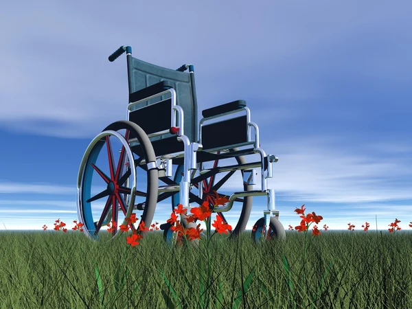 Wheelchair in nature - 3D render — Stockfoto