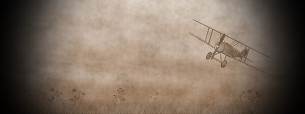 Биплан на траве - 3D рендеринг
