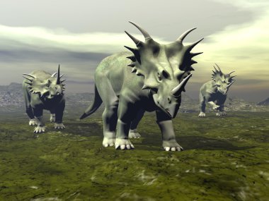 Styracosaurus dinosaurs walking - 3D render clipart