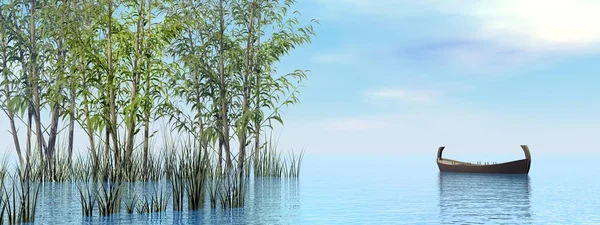 Мирное деревянные лодки - 3d визуализация — стоковое фото