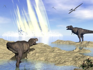 End of dinosaurs due to meteorite impact in Yucatan, Mexico - 3D render clipart