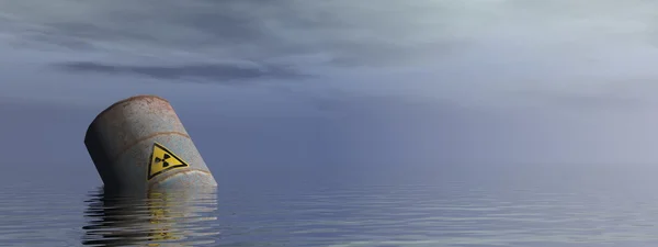 Radioaktywne baryłkę w Oceanie - 3d render — Zdjęcie stockowe