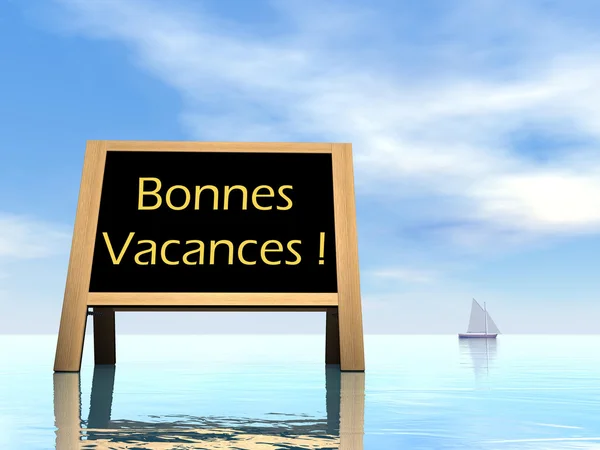 Tableau noir d'été souhaitant de joyeuses vacances en français - rendu 3D — Photo