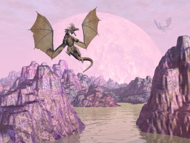 ejderhalar üzerine kaya - 3d render