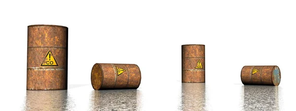 Four rusty carbon monoxide barrels - 3D render — Foto de Stock