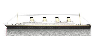 Beyaz zemin üzerinde yüzen ünlü Titanik gemisi - 3D görüntüleme