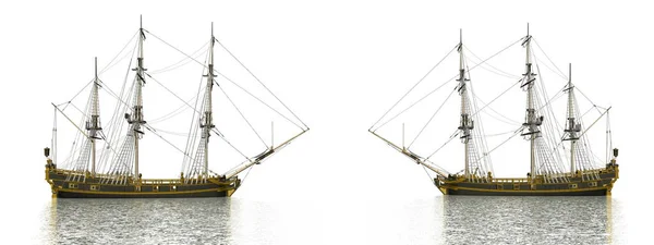 Lindos Navios Licorne Antigos Detalhados Fundo Branco Renderização — Fotografia de Stock