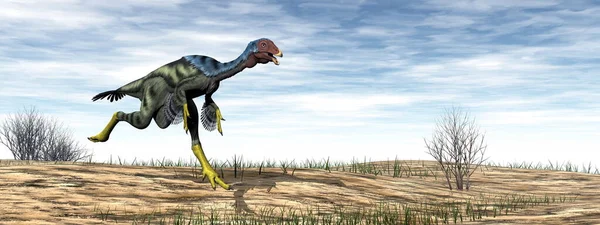 Gündüzleri Çölde Yürüyen Caudipteryx Dinozoru Boyutlu Görüntüleme — Stok fotoğraf
