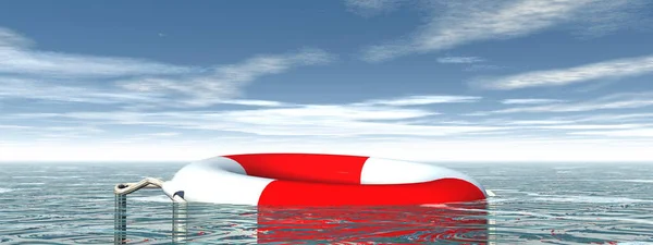 白色和红色的救生圈白天漂浮在水面上 3D渲染 — 图库照片#