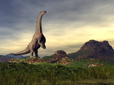 Çöldeki Alamosaurus dinozoru - 3 boyutlu görüntüleme