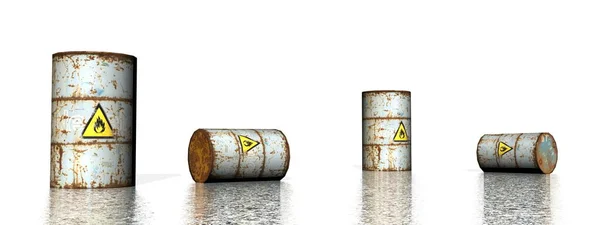 Four barrels with inflammable logo - 3D render — Stock Photo, Image