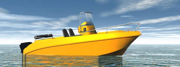 Barco de plaisance amarelo na água renderização 3D — Fotografia de Stock