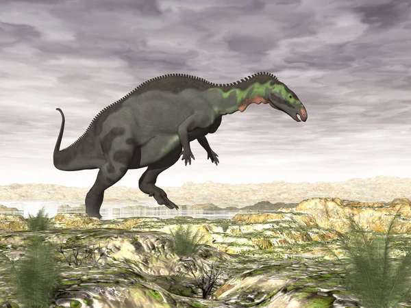 Dinosaurio Camptosaurus en el desierto - 3D render — Foto de Stock