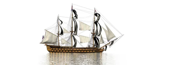 一艘在水上的HSM古船- 3D渲染 — 图库照片