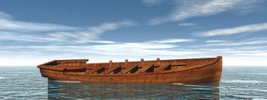 Suda küçük bir ahşap tekne - 3D render