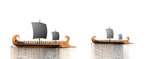 Dos barcos griegos trireme en el agua - 3D render — Foto de Stock