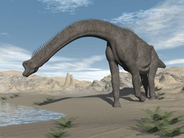 Çöldeki Brachiosaurus dinozoru - 3 boyutlu canlandırma