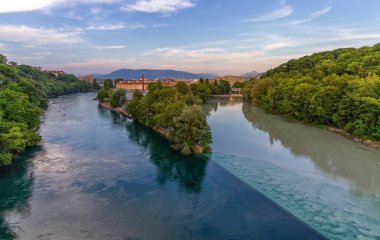 Rhone ve Arve Nehri'nin izdiham, Cenevre, İsviçre, Hdr