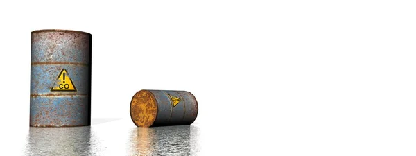 Two rusty carbon monoxide barrels - 3D render — Stock Photo, Image