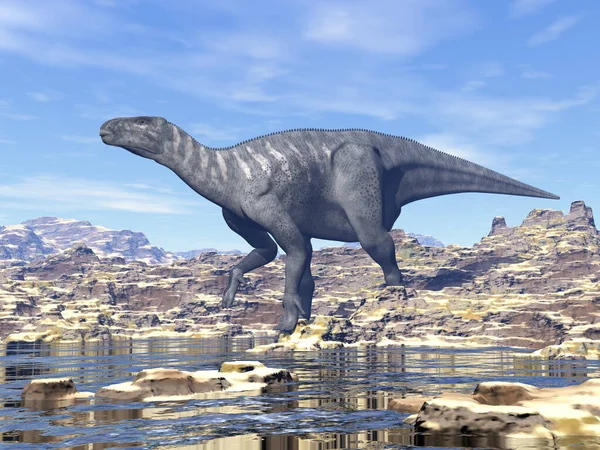 Dinosaurio Iguanodon en el desierto - 3D render —  Fotos de Stock
