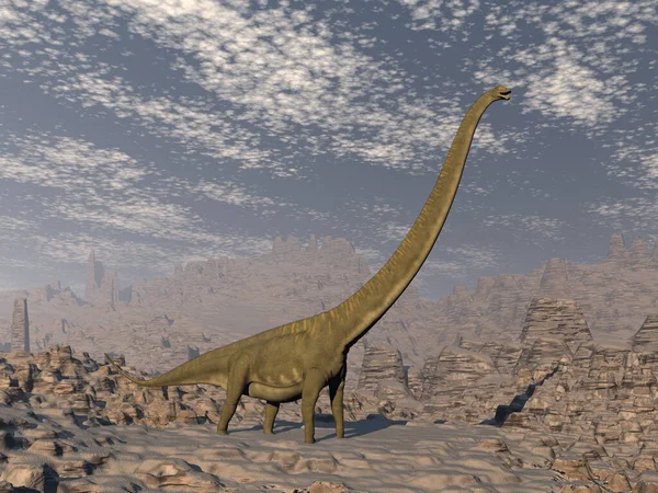 Dinosaurio Mamenchisaurus en el desierto - 3D render — Foto de Stock