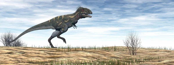 Dinossauro Nanotyrannus no deserto renderizar 3D — Fotografia de Stock
