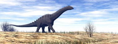 Çöldeki Alamosaurus dinozoru - 3 boyutlu görüntüleme