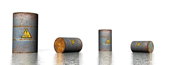 Four metallic carbon monoxide barrels - 3D render — Stock Photo, Image