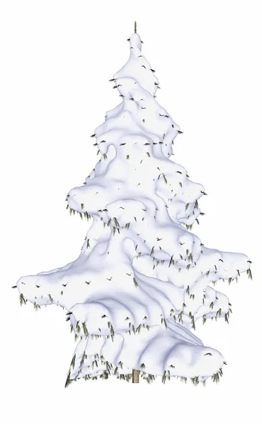 覆盖着积雪的冬季松树或冷杉树- 3D渲染 — 图库照片